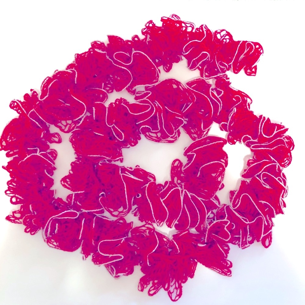 Handmade Ruffle Crochet Scarf, Red w/Silver - Picture 5 of 7